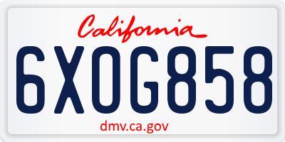 CA license plate 6XOG858
