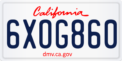 CA license plate 6XOG860