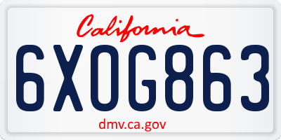 CA license plate 6XOG863