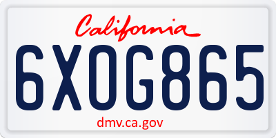 CA license plate 6XOG865