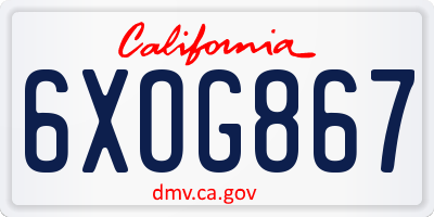 CA license plate 6XOG867