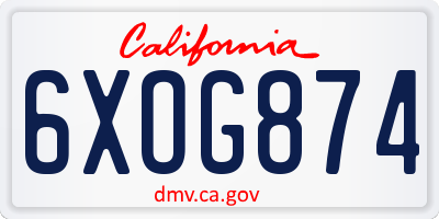 CA license plate 6XOG874
