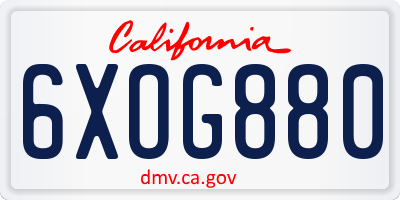 CA license plate 6XOG880