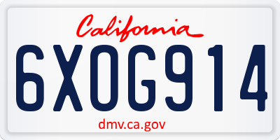 CA license plate 6XOG914