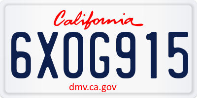 CA license plate 6XOG915