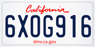 CA license plate 6XOG916