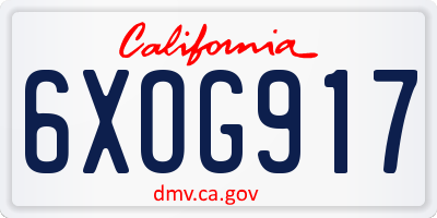CA license plate 6XOG917