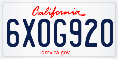 CA license plate 6XOG920