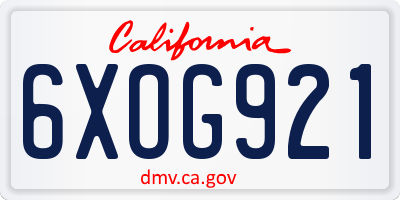 CA license plate 6XOG921