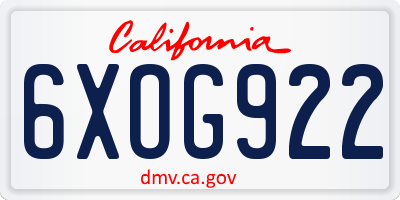 CA license plate 6XOG922