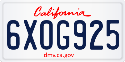 CA license plate 6XOG925