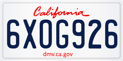 CA license plate 6XOG926
