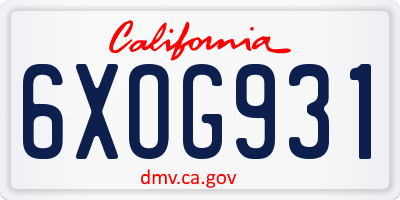 CA license plate 6XOG931
