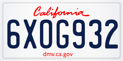 CA license plate 6XOG932