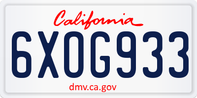 CA license plate 6XOG933