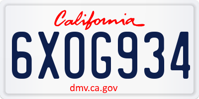 CA license plate 6XOG934