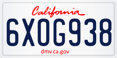 CA license plate 6XOG938
