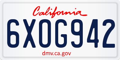 CA license plate 6XOG942