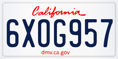 CA license plate 6XOG957
