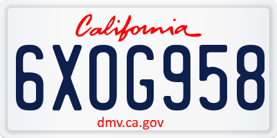 CA license plate 6XOG958