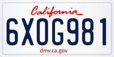 CA license plate 6XOG981