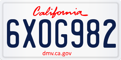 CA license plate 6XOG982
