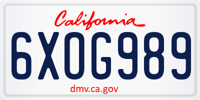 CA license plate 6XOG989