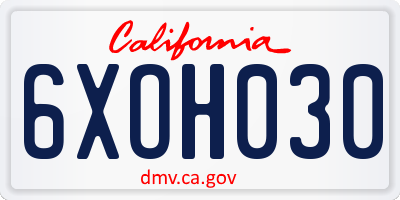CA license plate 6XOH030