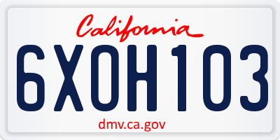 CA license plate 6XOH103