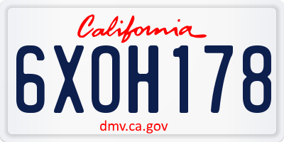 CA license plate 6XOH178