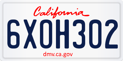 CA license plate 6XOH302
