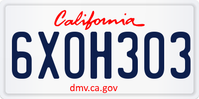 CA license plate 6XOH303