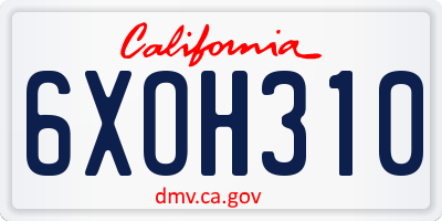 CA license plate 6XOH310