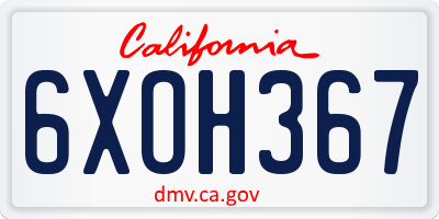 CA license plate 6XOH367