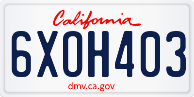 CA license plate 6XOH403