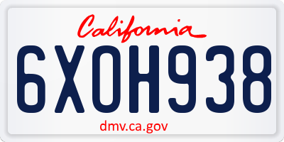 CA license plate 6XOH938