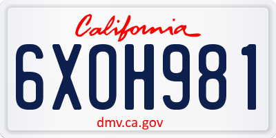 CA license plate 6XOH981