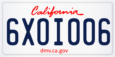 CA license plate 6XOI006