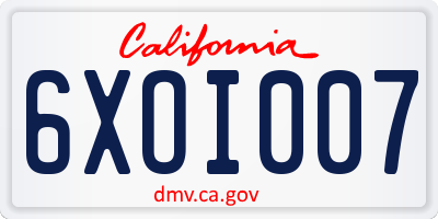 CA license plate 6XOI007