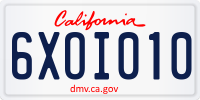 CA license plate 6XOI010