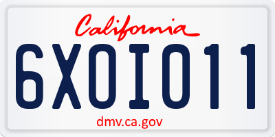 CA license plate 6XOI011