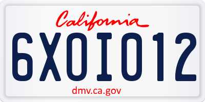 CA license plate 6XOI012
