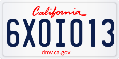 CA license plate 6XOI013