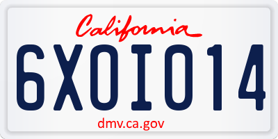 CA license plate 6XOI014
