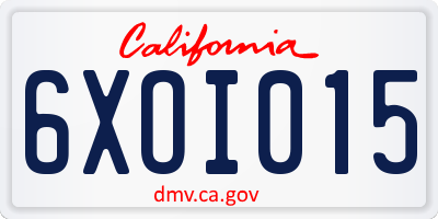 CA license plate 6XOI015
