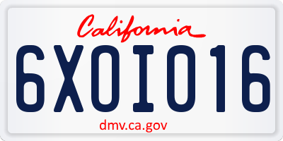 CA license plate 6XOI016