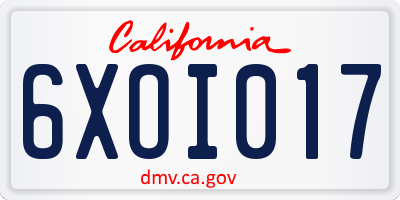 CA license plate 6XOI017