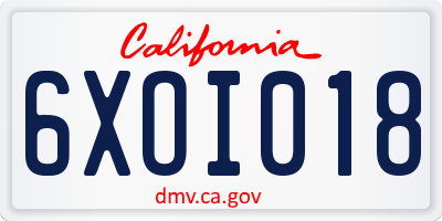 CA license plate 6XOI018