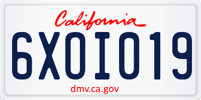 CA license plate 6XOI019