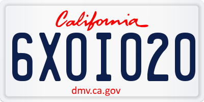 CA license plate 6XOI020